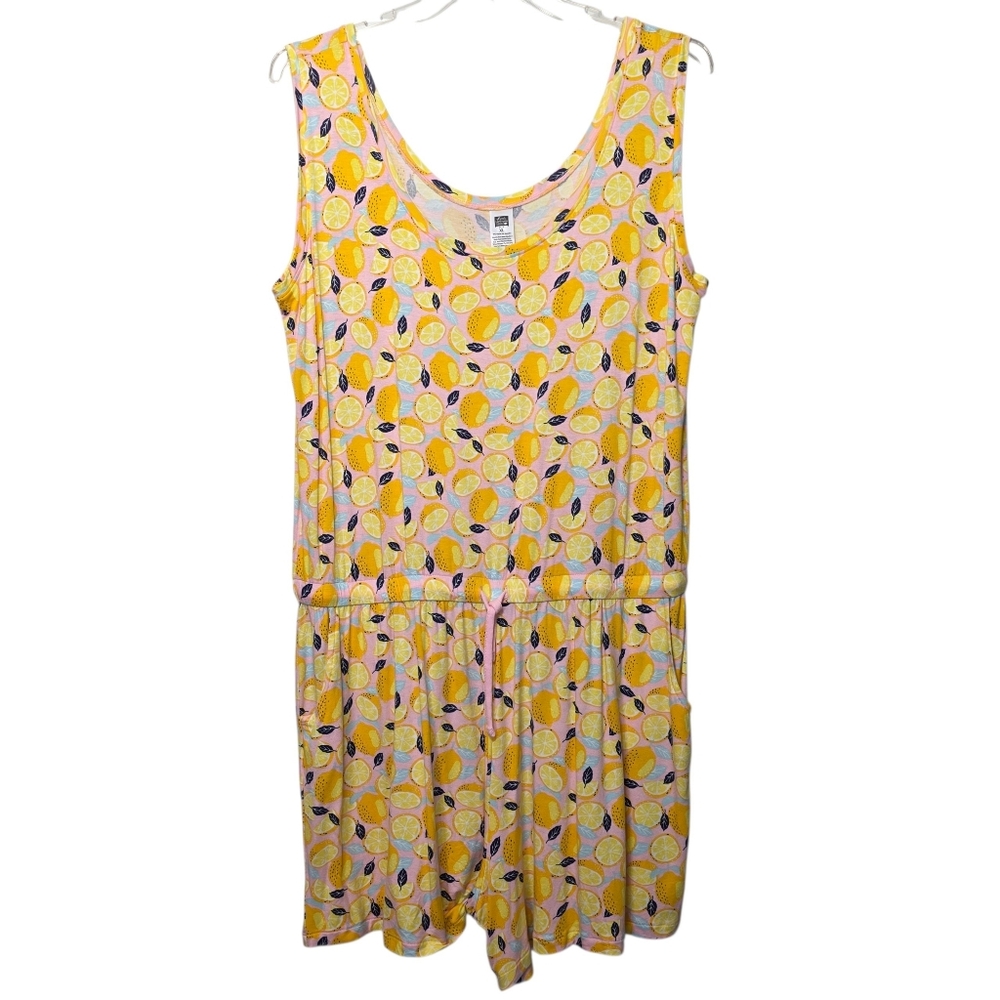 Lemon Print Sleeveless Women's Onesie Shorts Jumpsuit EUC XL